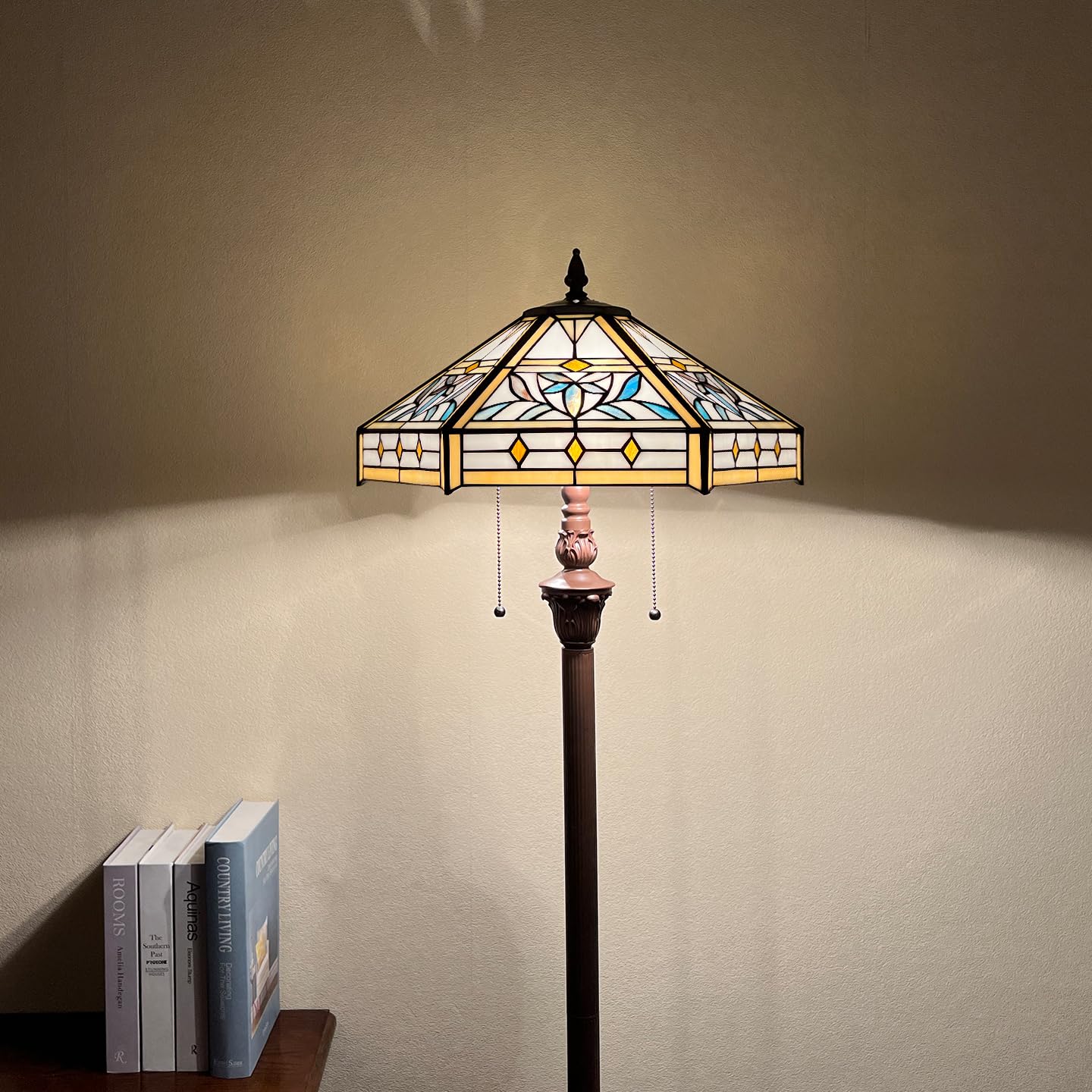 Capulina Tiffany Floor Lamp 2-Light 16X16X63 Inches Mission Hexagon Style Stained Glass Standing Reading Light for Living Room Bedroom Home Office