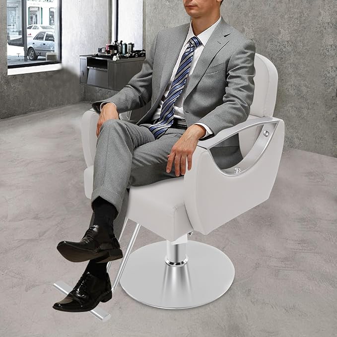 Barber Chair Salon Chair for Hair Stylist Adjustable Hydraulic Styling Chair with 360 Degrees Rolling Swivel for Salon Barbershop Tattoo Shampoo Beauty Equipment (White)