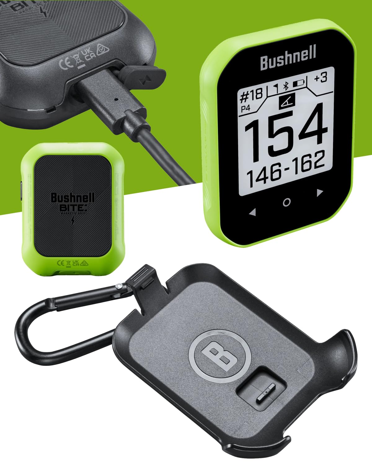 Wearable4U - Bushnell Phantom 3 Gps Rangefinder Green With Bite Magnetic Mount And Greenview With Lens Cleaning Cloth Bundle