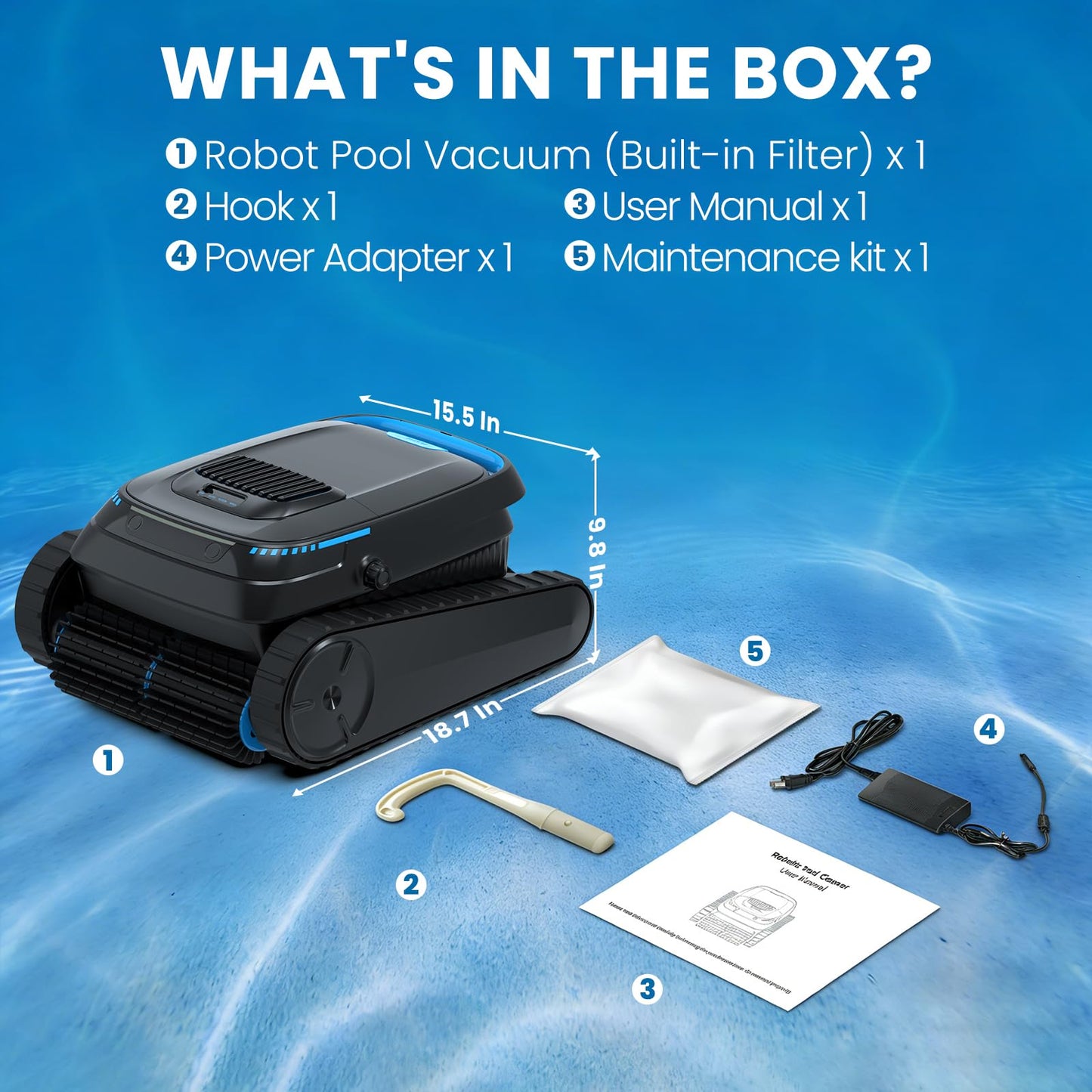 BOTLUXE Robotic Pool Vacuum PC10, Cordless Pool Cleaner Robot for Inground & Above Ground Pools, Smart Navigation, 5000GPH Suction Power for Cleaning Floor, Wall & Waterline, Self-Parking, Black
