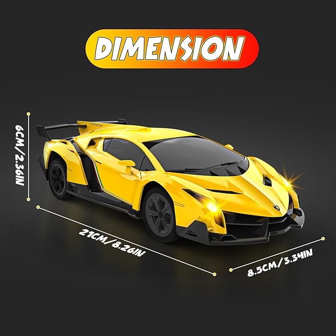 Lamborghini Remote Control Car, Officially Licensed 1:24 Scale 2.4GHz RC Drift Car Toys with Headlight, Lambo Hobby Rc Cars for Boy Girl 4-12 Years Old, Birthday Gift (Yellow