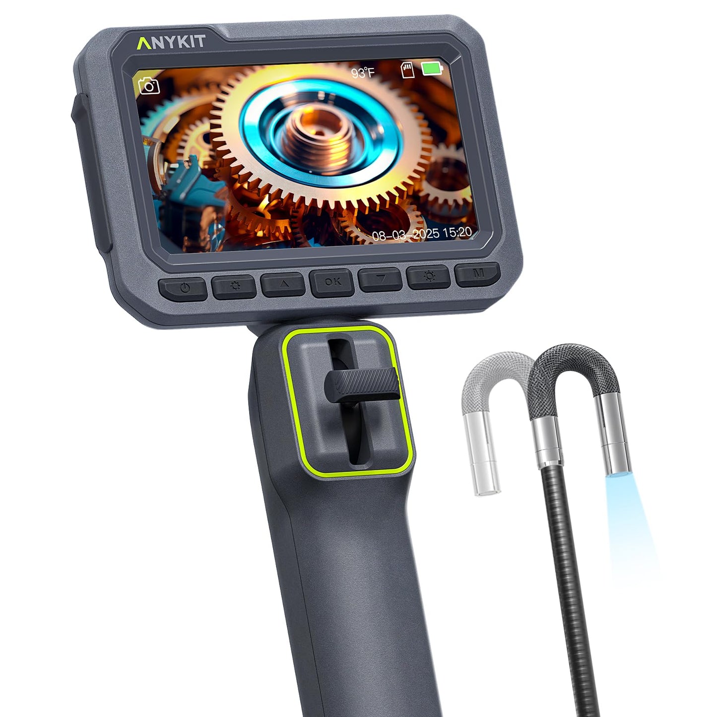 Anykit Articulating Borescope, 210° Two-Way 0.22in Slim Probe Endoscope with High-Brightness LED Lights, 4.3" IPS HD Video Inspection Snake Camera for Automotive Engine Inspect - 4FT