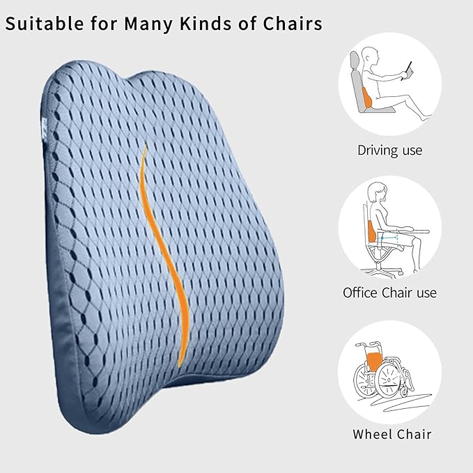 XINJUN Memory Foam car Lumbar Support Pillow - Memory Foam Back Cushion - Used for car Seats, Office Chairs, recliners, Sofas, etc. (Gray)