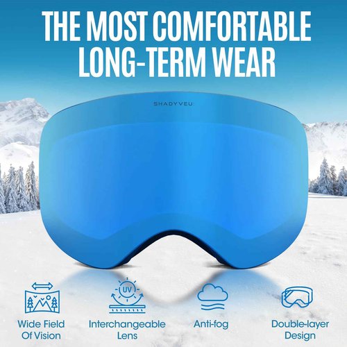 ShadyVEU Snowboard Ski Anti Fog TPU Adjustable 100% UV400 Magnetic Interchangeable Lens Snow Goggles (Black Breeze)