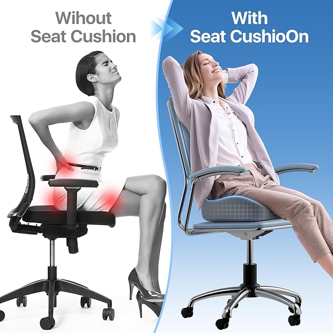 CJACSOC Seat Cushion, Extra Large Memory Foam Cushion for Office Chair Cushions, Ergonomic Cushions Pad Pillow for Pressure Relief Sciatica & Pain Relief for Long Sitting, Grey