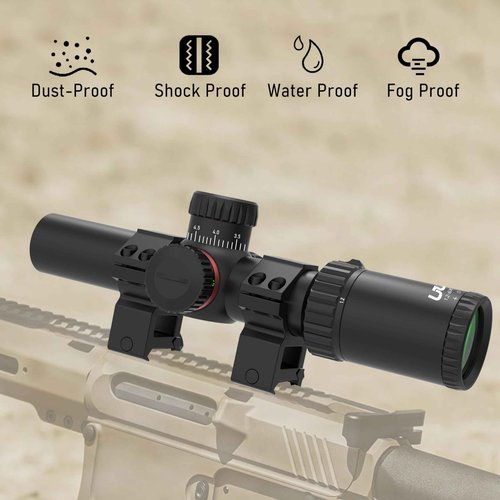UUQ 1.2-6x24 Rifle Scope,MOA Reticle,Clear Green-Coated Lens,Tactical Compact LPVO, R/G Dual-Color with 5 Levels Brightness, Turret Lock Features Ideal for Hunting Scope