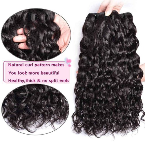 Brazilian Water Wave Bundles 100% Unprocessed Virgin Human Hair(16 18 20 inch) Water Curly Weave Bundles Human Hair Weft Double Strong Weft Natural Black for Women