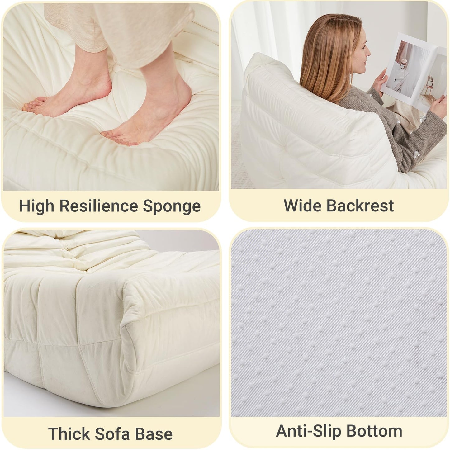 Bean Bag Chairs for Adults - Comfy High-Density Foam Fireside Chair, Adult Size, Soft Dutch Velvet Cover Beanbag Couch, Versatile for Living Room, Bedroom, Dorm, Reading & Gaming (Beige)