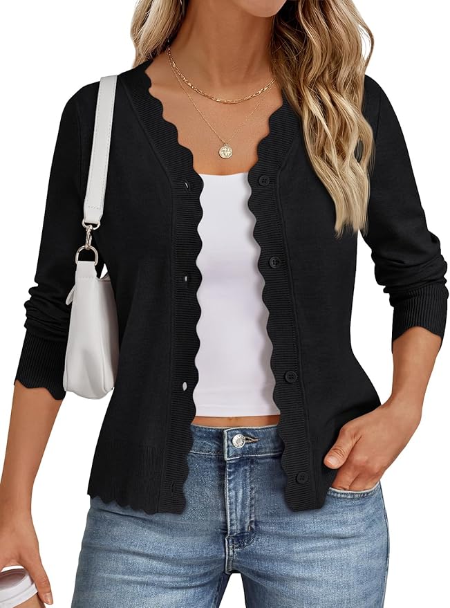 LILLUSORY Womens Cardigan Sweaters Long Sleeve Casual Lightweight Button Down V-Neck Fall Clothes 2025