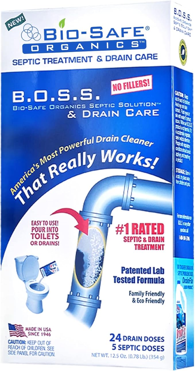 Bio-Safe Organics - Septic Tank Shock - Small Combo Drainfix & Small BOSS package - Patented Exxon Valdez Septic Tank Treatment - Septic Maintenance