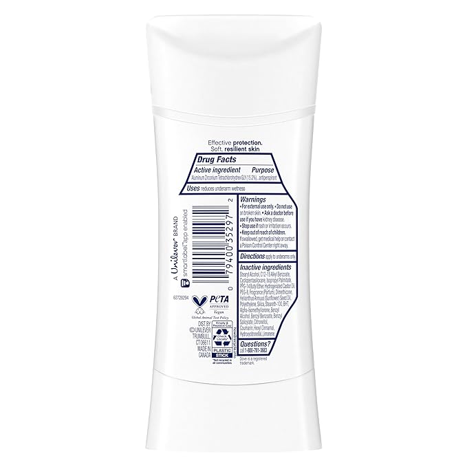 Dove Advanced Care Antiperspirant Deodorant Stick Cool Essentials 4 ct for helping your skin barrier repair after shaving 72 hour odor control and sweat protection with Pro Ceramide Technology 2.6 oz