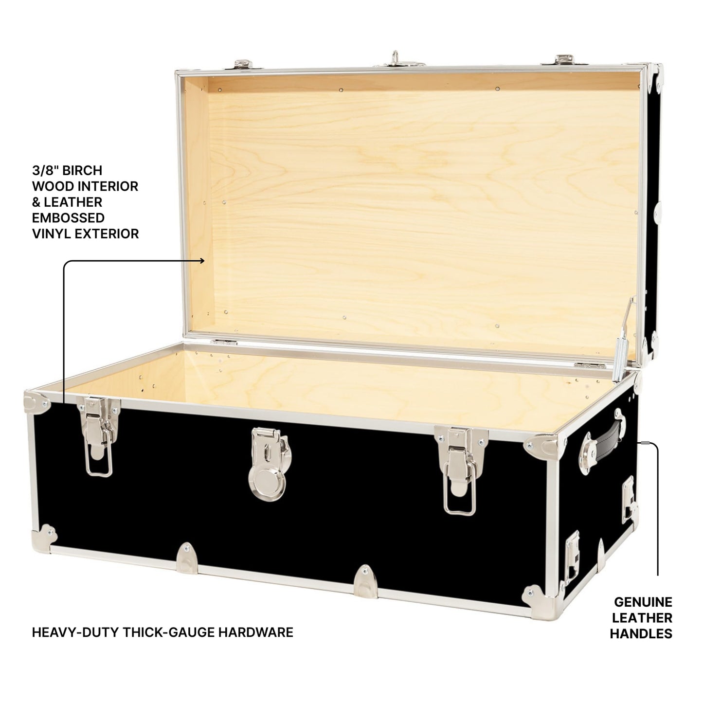 Rhino Trunk & Case Classic Camp & College Trunk with Wheels. 30"x17"x13", 1500+ lbs Capacity - Many Colors, Soft-Close Lid. Strong, USA Made Summer Camp Footlocker and Secure Dorm Storage Chest