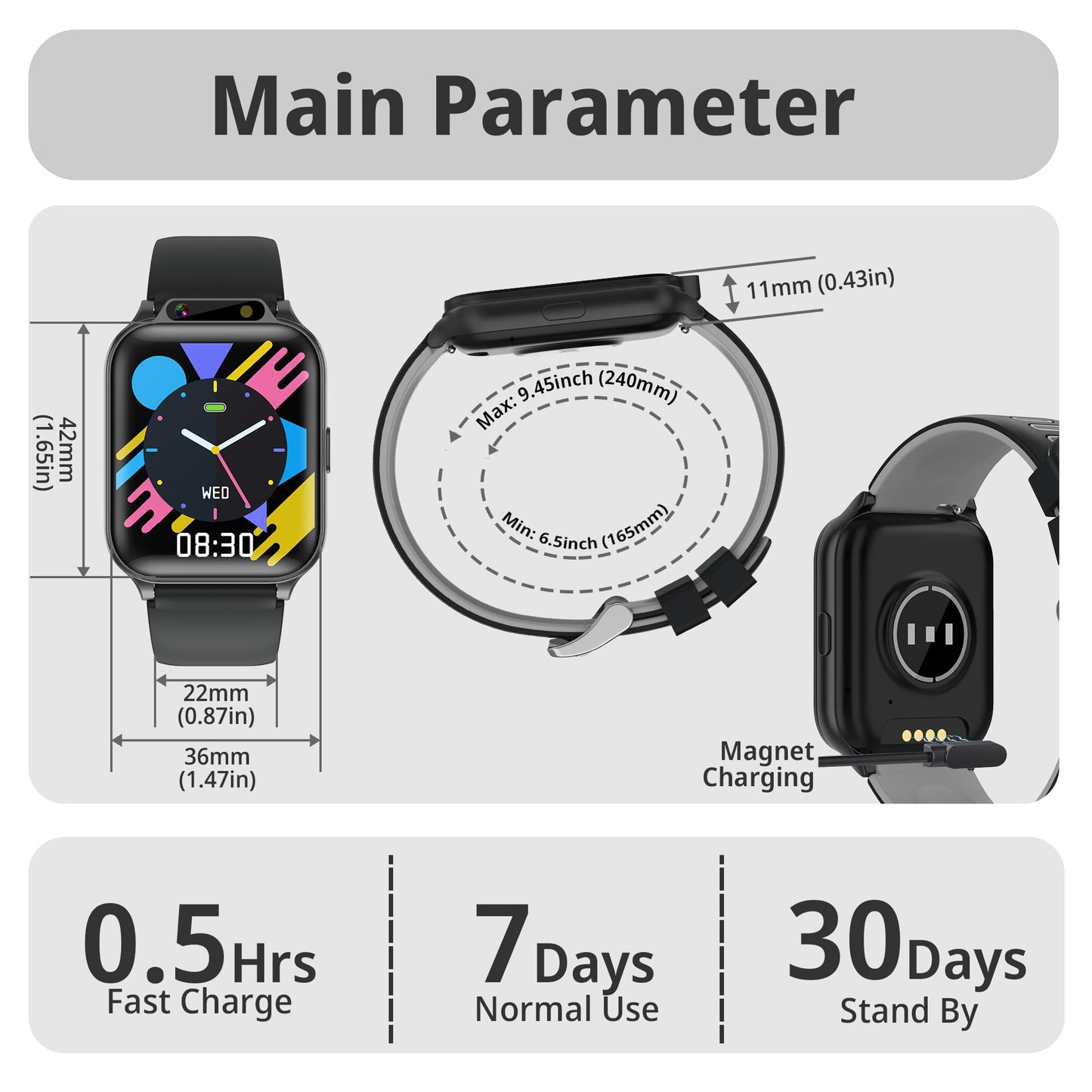 Kids Waterproof Smart Watch with Fitness Tracker Sports Activity Pedometer Heartrate SpO2 Stress Monitor Flashlight APP HD Touch Screen Camera Music for 4-13 Year Old Boys Gifts for Kids