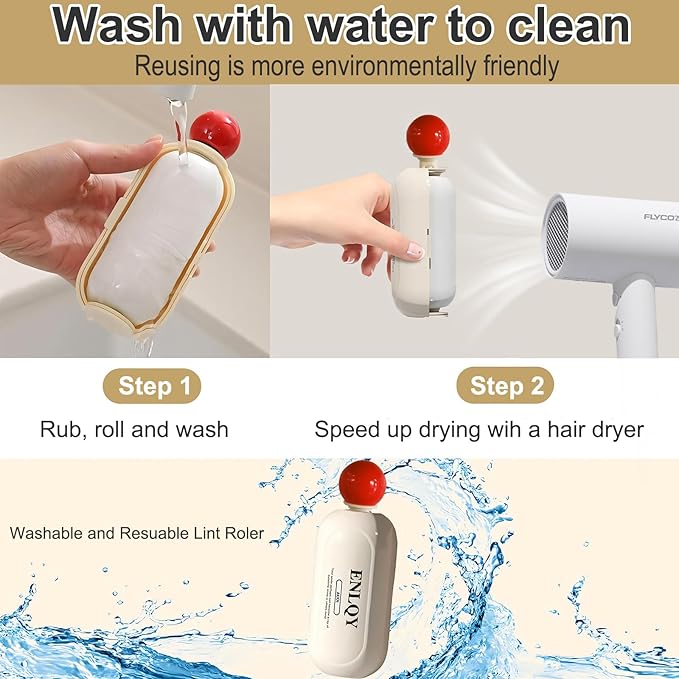 Lint Roller，2 in 1 Mini Lint Roller,Washable lint Roller,Pet Hair Remover for Furniture,Dog Cat Hair,Travel,Household
