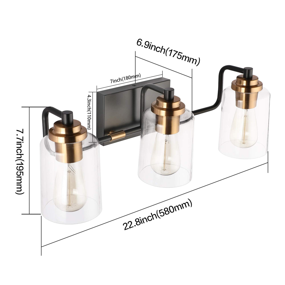 SOLFART Bathroom Light Fixtures 3-Light Vintage Bathroom Vanity Light Over Mirror Wall Sconces in Black Brass Vanity Lights for Bath(Brass)