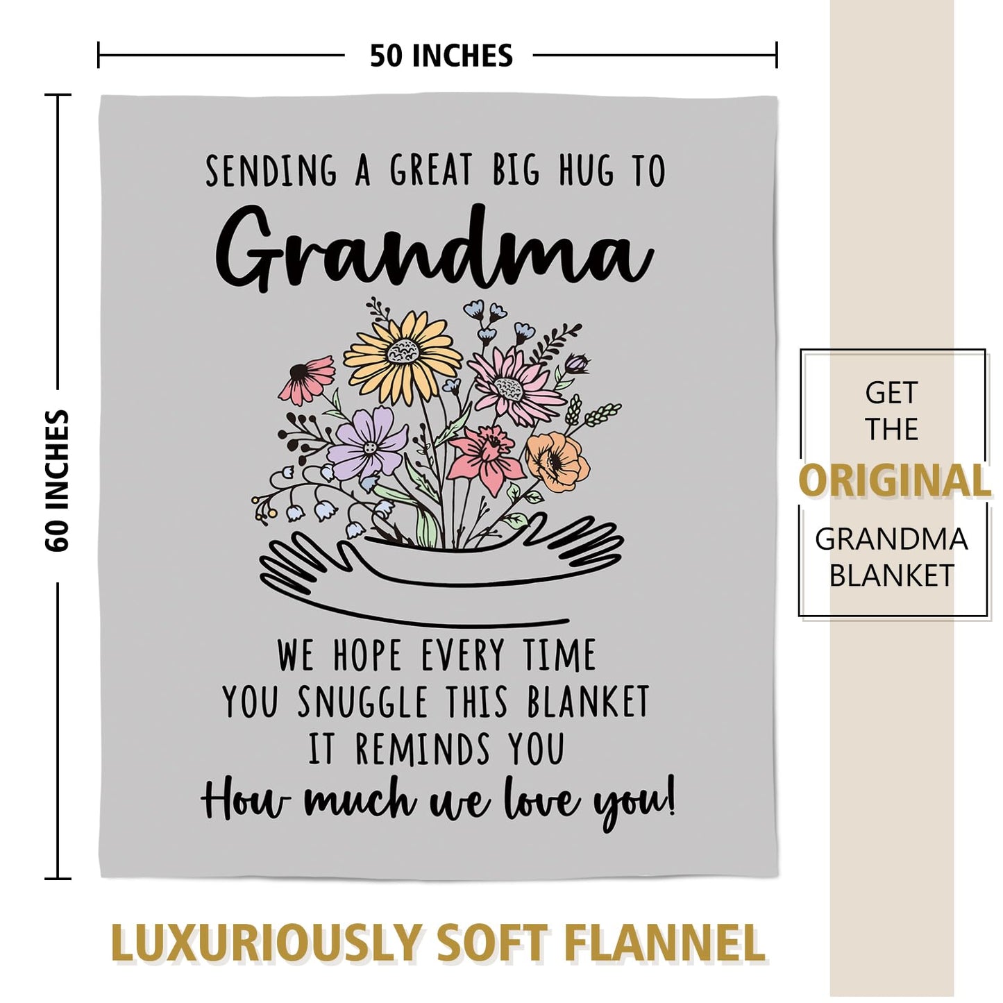 Afterprints Gifts for Grandma Blanket, Grandma Birthday Gifts from Grandkids, Best Grandmother Gift on Grandparents Day, Christmas, Hug Floral Throw Blankets 50'' x 60''