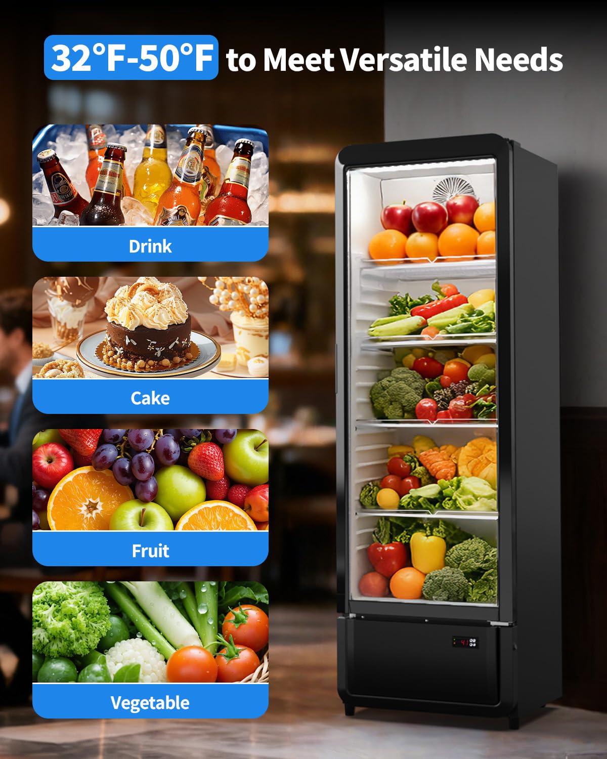9.89 Cu. Ft Commercial Fridge, Display Merchandiser Drink Refrigerator with Glass Door & LED, 4 Adjustable Shelves Holds 288 Cans, Beverage Cooler for Beer, Soda, ETL DOE NSF Certified