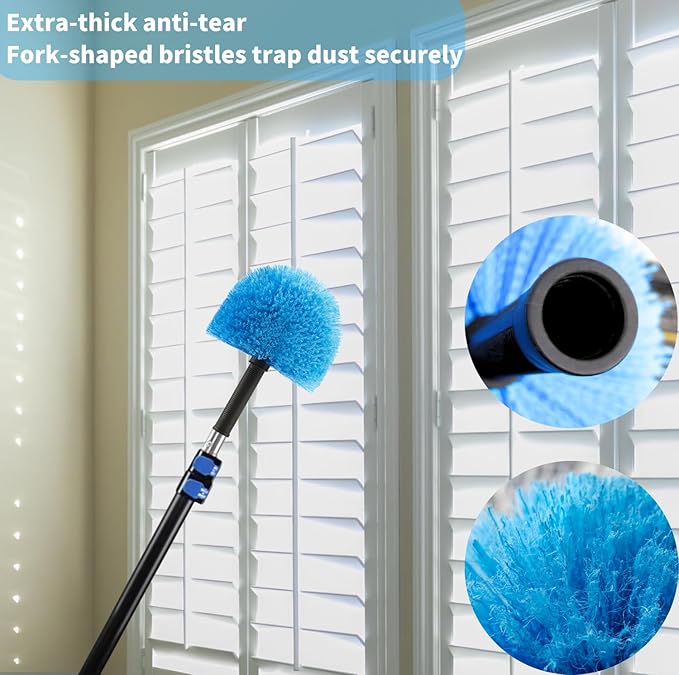 9pcs Twist-on Webster Cobweb Duster Head Brush | Spider Web Remover Brush | Cobweb Duster Head Attachment for Outdoor & Indoor Cleaning | Fits Standard 3/4 inch Threaded Poles (Blue)