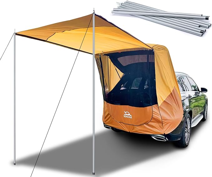 Poles Included Tailgate Shade Awning Tent for Car Camping Road Trip Essentials Small to Midsize SUV Waterproof 3000MM UPF ...