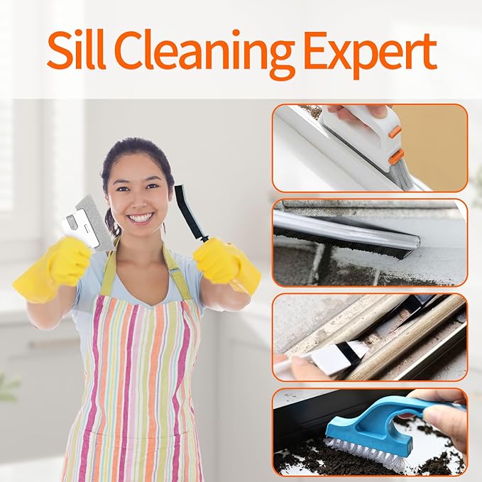 Window Track Cleaner Tools Set - 8 Pcs Groove Cleaning Brush Kit, for Sliding Door Track, Shutter, Sill, Tile Lines, Sink