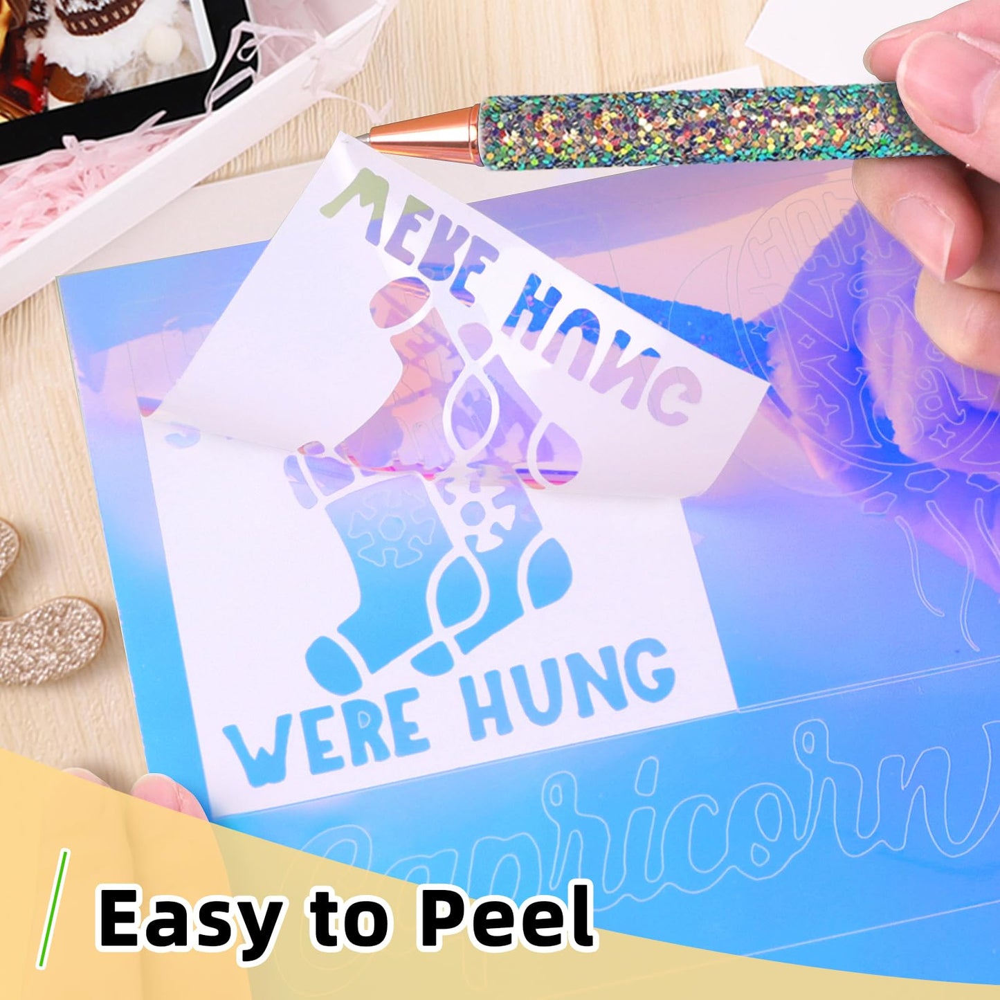WRAPXPERT Holographic Permanent Vinyl Adhesive 35 Sheets Bundle-24 Vinyl Sheets 12"x12" & 6 Grid Transfer Paper & 5 Vinyl Layer Ppaer Compatible with All Crafters