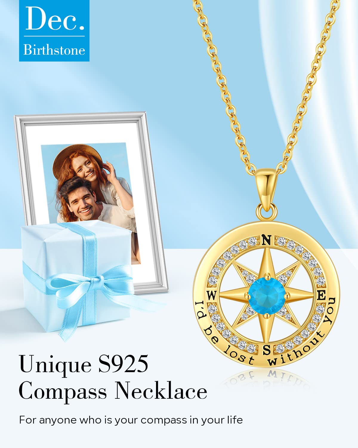 S925 Necklace Gift for Wife, Compass Jewelry Women Anniversary, Sterling Silver Girlfriend Birthday Gifts for Her Valentines Id