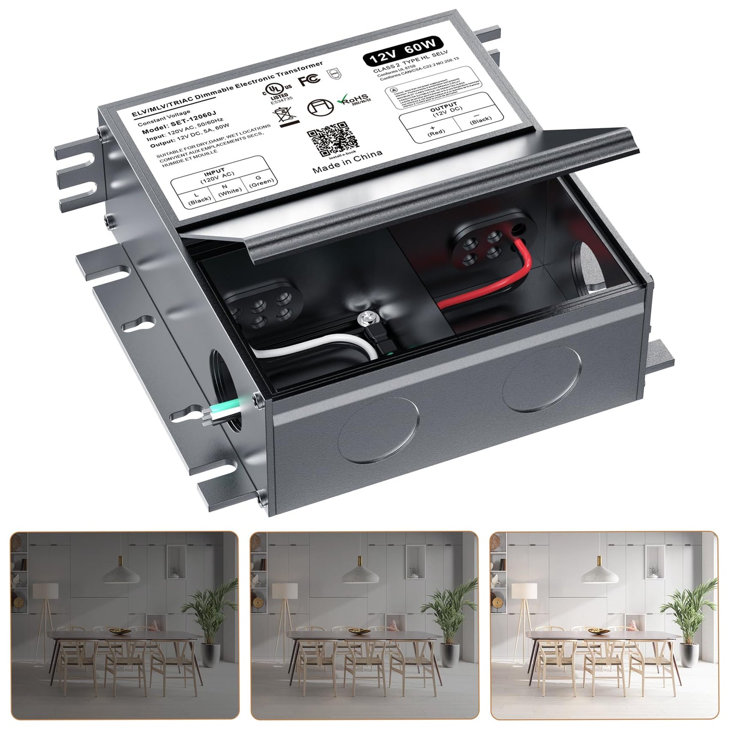 12V Dimmable LED Driver, 60W Triac ELV/MLV LED Transformer Compatible with Lutron&Leviton Switches, Dimmable Led Power Supply 60W 12V for Light Smooth Flicker Free Dimming