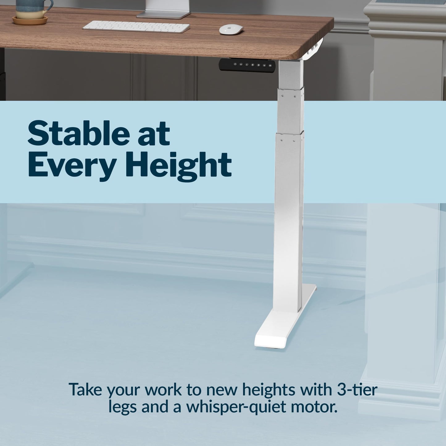 Vari ComfortEdge Electric Height Adjustable Standing Desk - 40x26 Varidesk Sit-Stand Desk for Home Office, Sloped Ergonomic Front Edge, Stable Legs, Easy Assembly, 2 Boxes - Walnut Top/White Legs