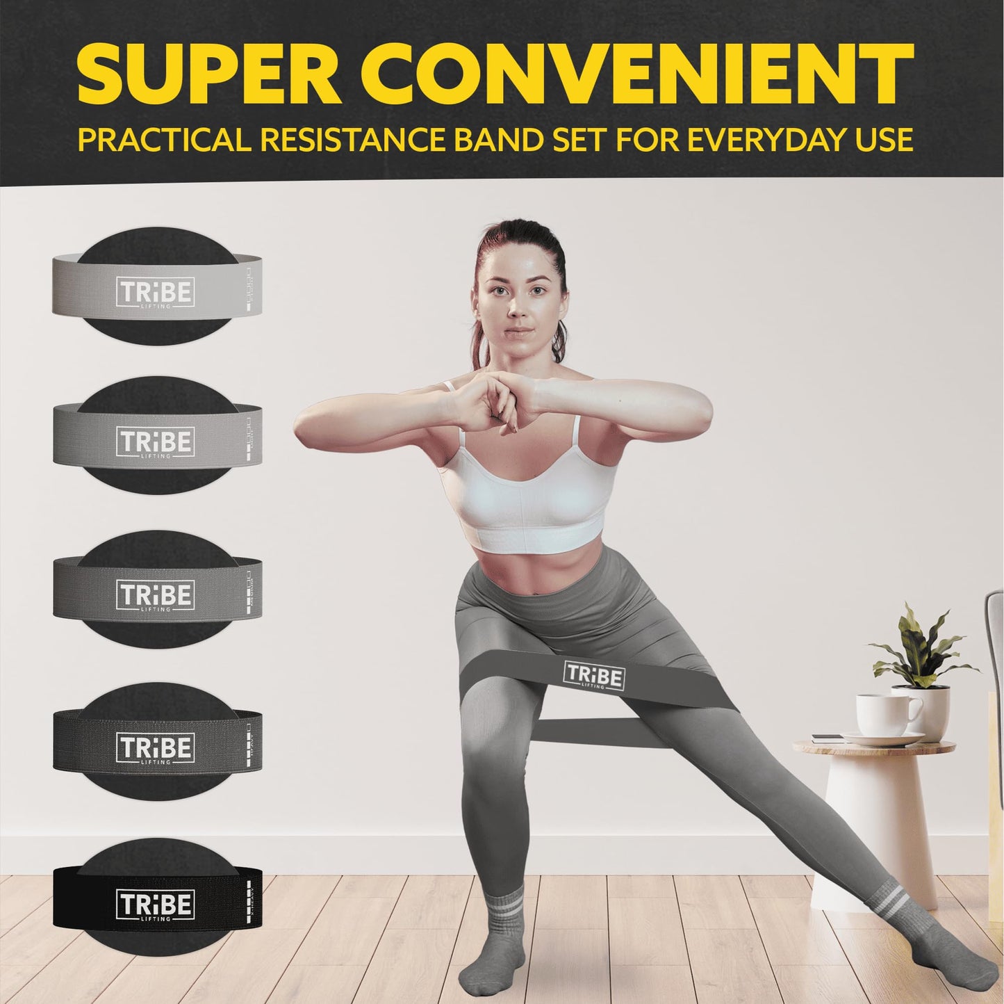 Tribe Lifting Fabric Resistance Bands for Glutes & Legs | 5 Fabric Workout Bands Set | Thick Booty Bands for Squats, Lunges, Hip Training, Physical Therapy & Home Workouts