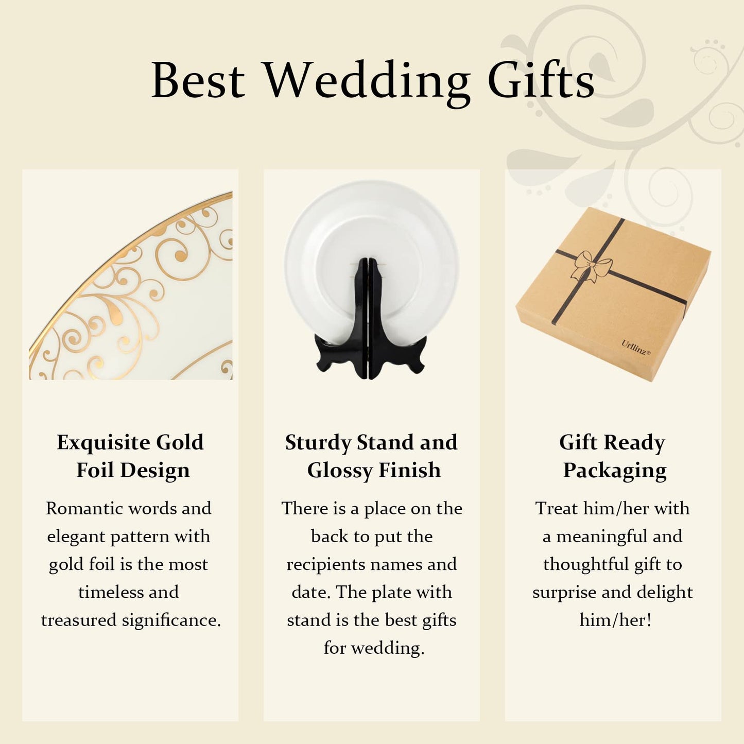Urllinz Best Anniversary Wedding Gifts for Couples Unique 2025 - Mr and Mrs Plate with 24k Gold Foil Decorations, Newlywed Bridal Shower Engagement Gift for Her Him, Ceramic 9"