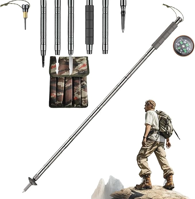 Collapsible Tactical Hiking Trekking Pole,2026 New Aluminum Tactical Walking Stick,Survival Hiking Trekking Pole,Gear for ...