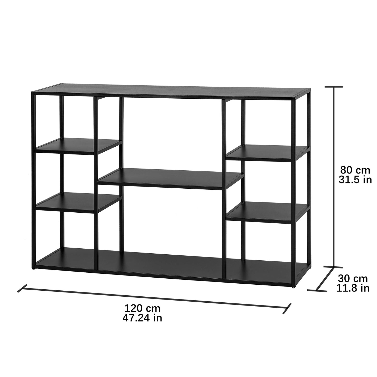 Leinade 47 Inch Metal Console Table with 8 Storage Shelves,Extra Long Entryway Table,Narrow Sofa Table,Hallway Table for Entrances to Corridor,Foyer,Living Room (Black, 47.24×11.81×31.5in)