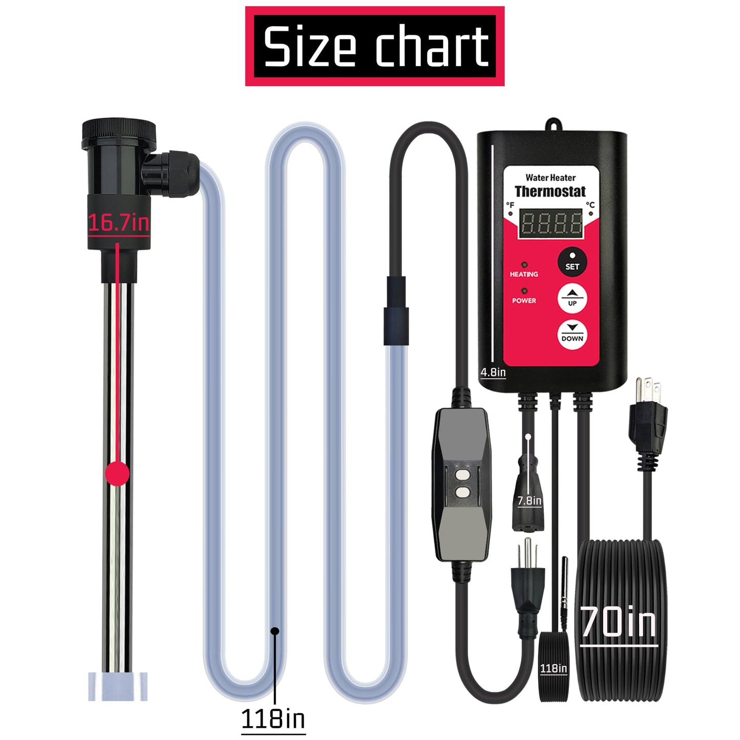 YLboyLIAN 1800W Titanium Immersion Bathtub & Pool Water Heater Portable Electric Submersible Heater with Temp Control & GFCI – for Hot Tubs, Above-Ground Pool, baptism, Baptistry, pond & inground pool