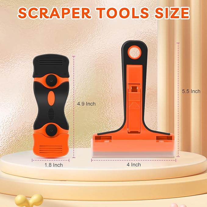 Razor Blade Scraper, 2 Pack Razor Scraper with 40Pcs Razor Blades, Multi-Purpose Cleaning Scraper Tool for Removing Decals, Tint, Stickers, Labels, Caulk, Adhesive from Window, Oven, Stove Top