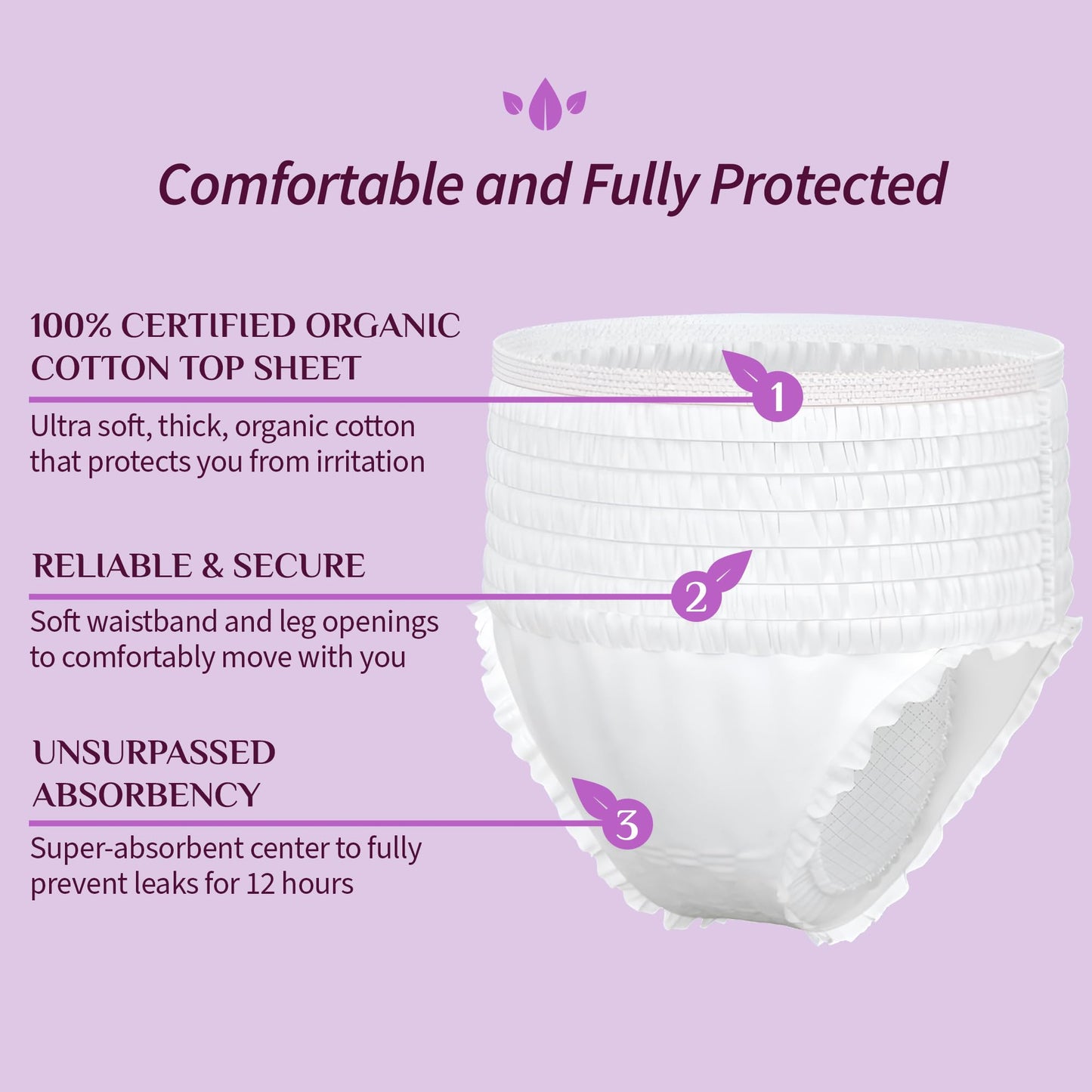 Organyc - Certified Organic Cotton Disposable Period Underwear for Sensitive Skin, Super Absorbent for Women, All-Day or Overnight, S/M, 4 Count