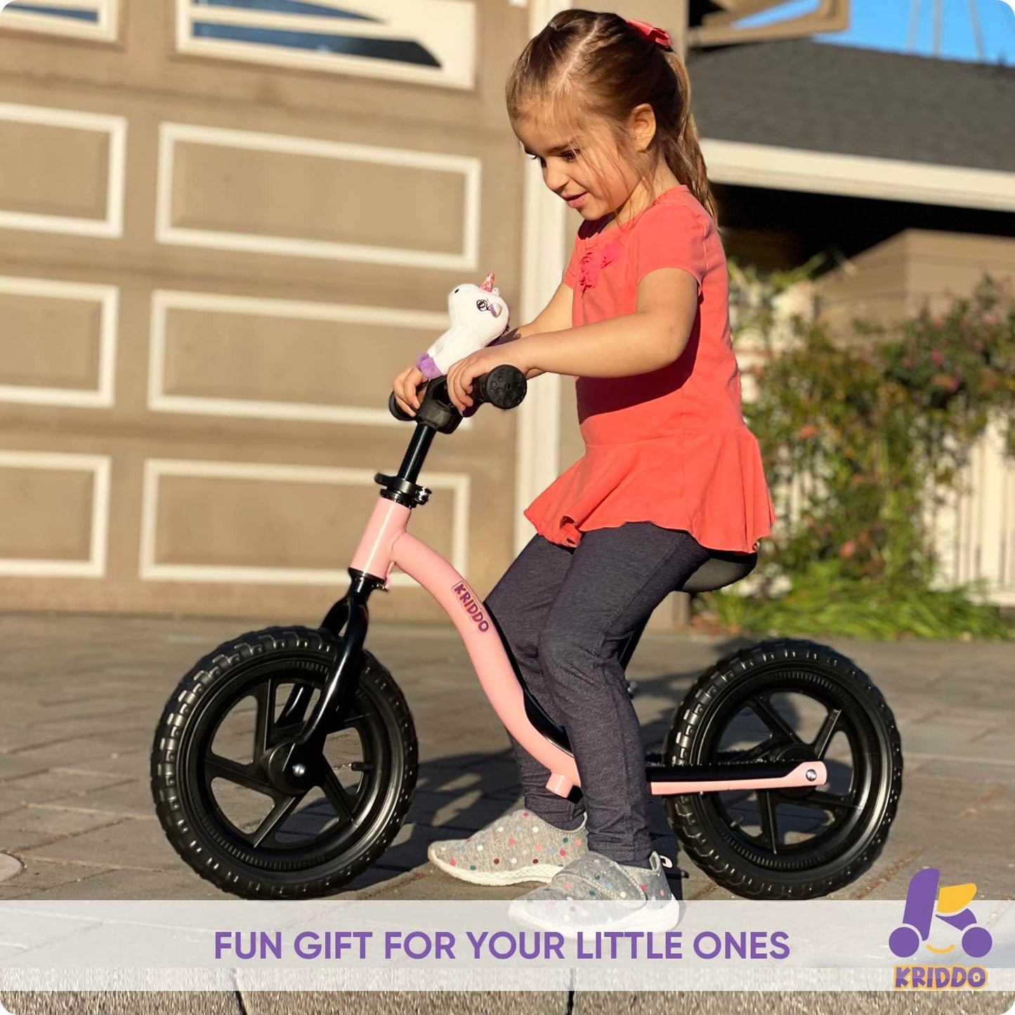 KRIDDO Toddler Balance Bike 2 Year Old, Age 24 Months to 5 Years Old, Early Learning Interactive Push Bicycle with Steady Balancing, Gift Bike for 2-5 Boys Girls, Pink