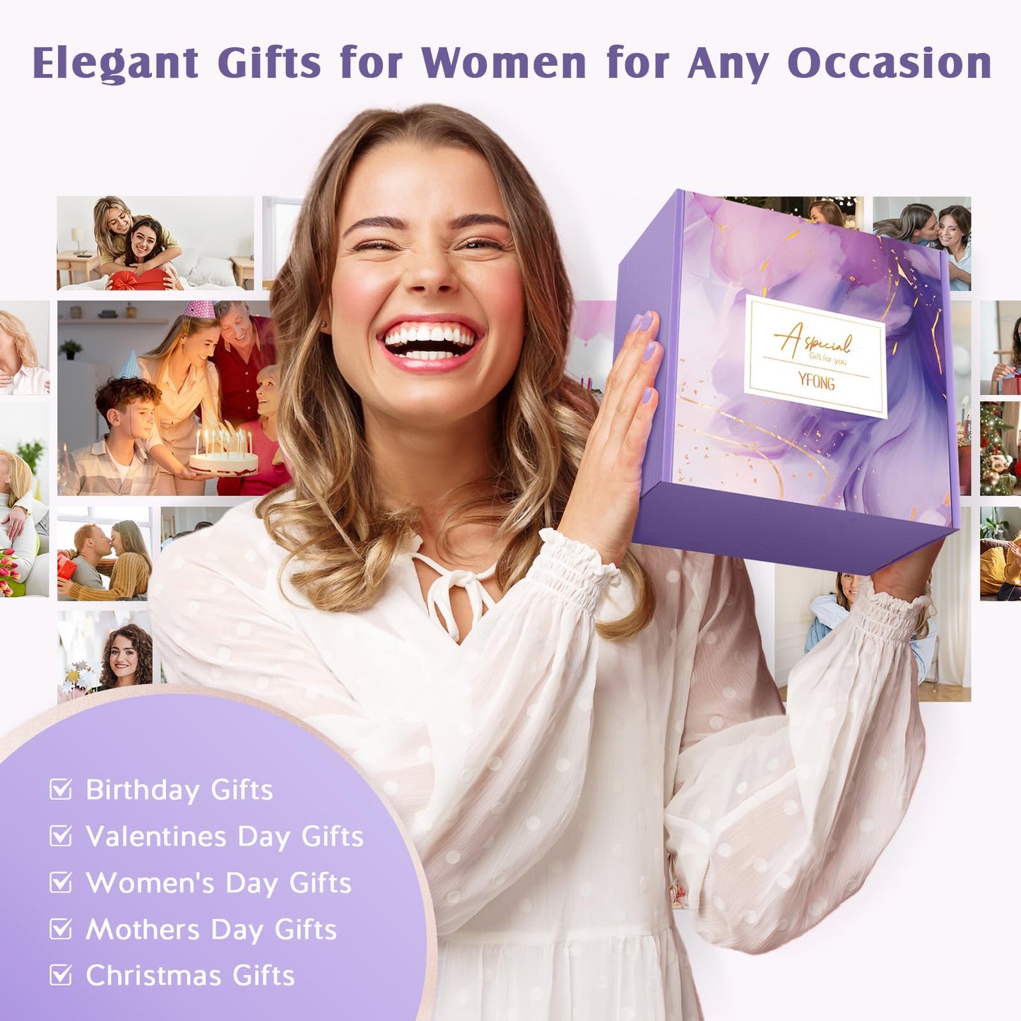 YFONG Spa Gifts for Women, Happy Birthday Gifts for Women, Self Care Get Well Soon Gifts Basket for Mom, Wife, Girlfriend, Sister, Best Friends, Thinking of You Purple Relaxing Gift Set - Lavender