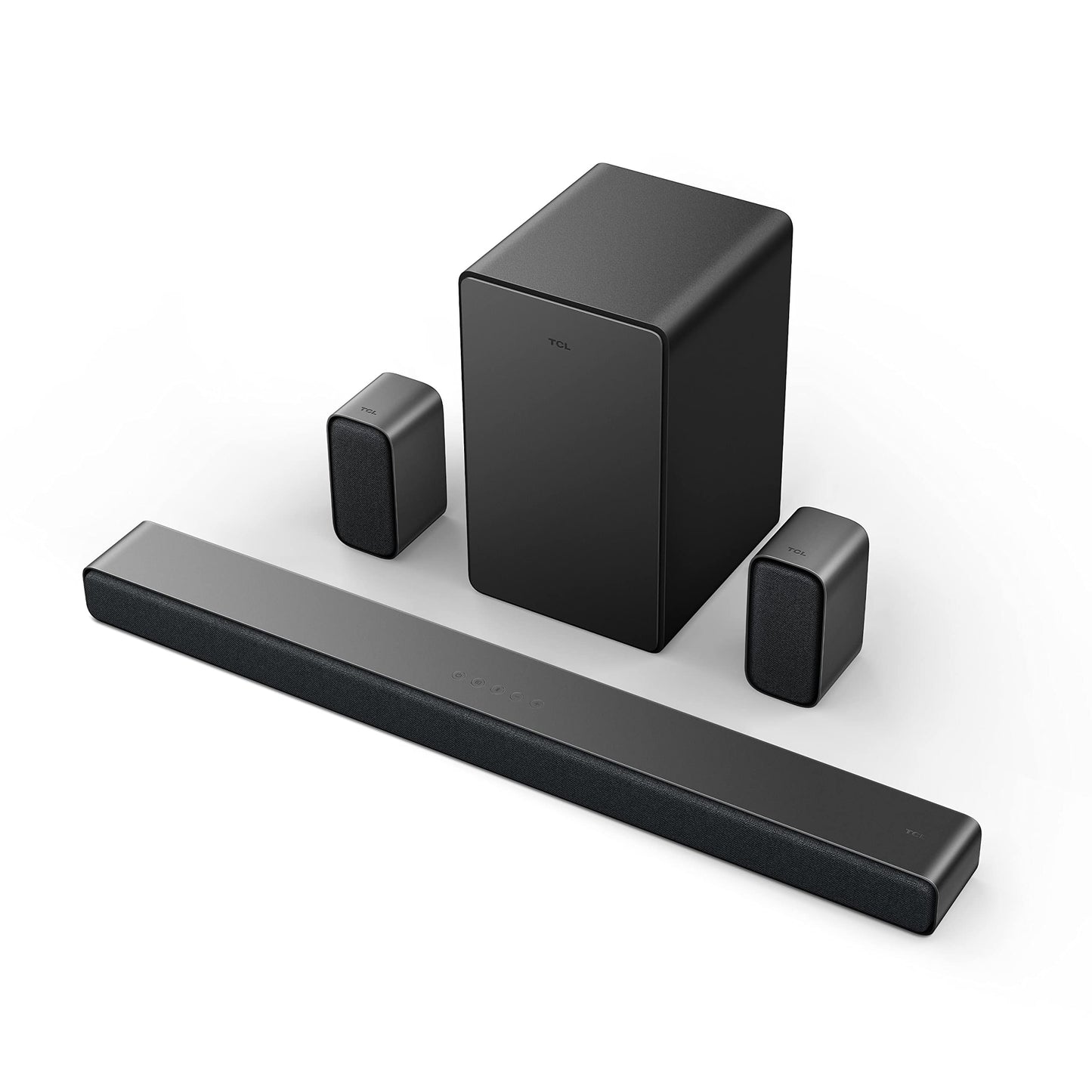 TCL 5.1ch Sound Bar with Wireless Subwoofer (Q6510, 2023 - Model), Dolby Audio, DTS Virtual:X, 430W, Built-in Center Channel Speaker, 2 Rear Surround Sound Speakers, Wall Mount / HDMI cable included