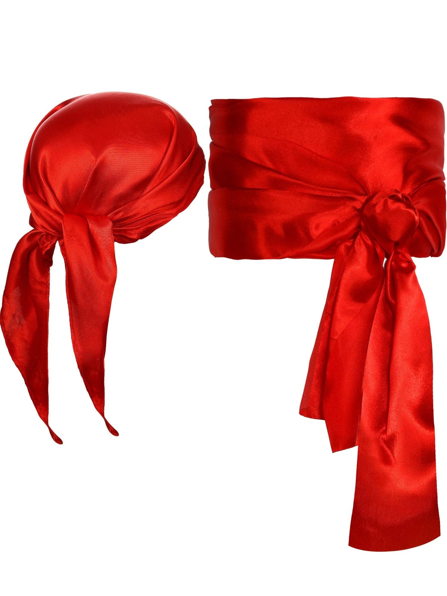 SATINIOR 2 Pieces Pirate Costume Men Women Satin Head Scarf Hat Pirate Costume Accessories for Party (Vermeil Red)
