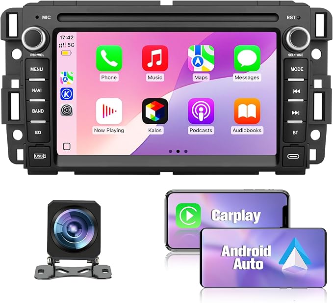 Junsun 4Core 64GB ROM Car Radio Stereo for Chevy Silverado GMC Sierra 2007-2013, Android 13 with CarPlay Android Auto Blue...