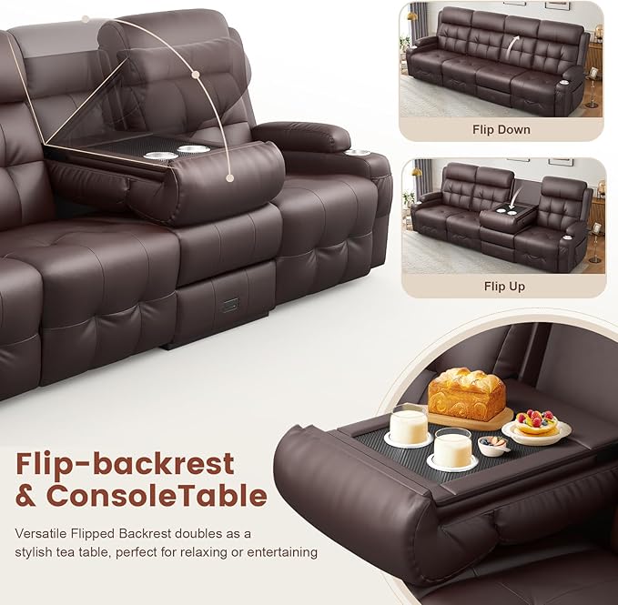 Aotolo Recliner Sofa, Massage Reclining Sofa 4 Seater Sets Heavy Weight Capacity, RV Loveseat Couch Clearance with Flip Back Console, Storage, Cup Holders, Wall Hugger Reclining Couch for Living Room