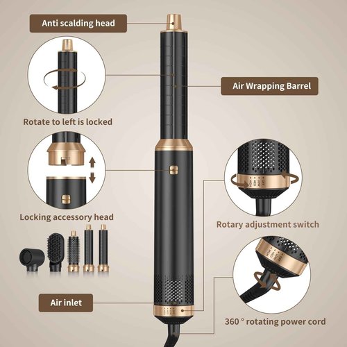 5 in 1 Blow Dryer Brush, Upgrade Hair Dryer Brush Air Curler Air Curling Wrap Styler, Detachable Hot Air Brush Negative Ion Curling Brush Iron, Hair Styling Tools for Drying Curling Straightening