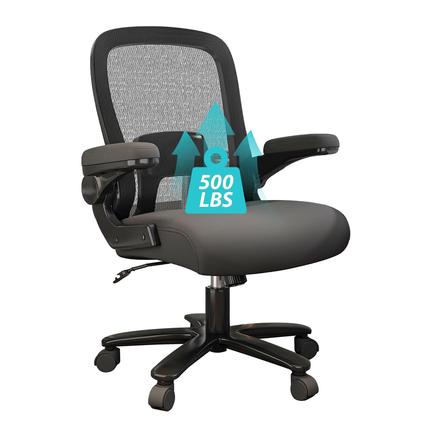 Ollega Big and Tall Office Chair 500 lbs, Ergonomic Office Chair with Adjustable Lumbar Support, Heavy Duty Mesh Desk Chair Wide Seat, Black Oversized Computer Chairs for Heavy People