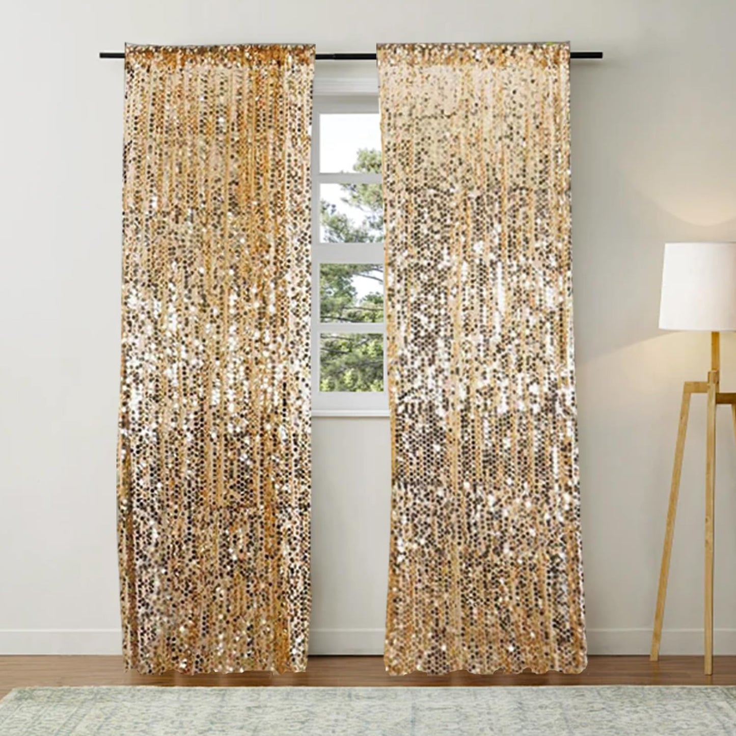 SFN SKY Gold Big Payatte Sequin 18MM Sequin Backdrop Drapes Curtains Panels,Fashion 9FTx9FT Backdrop for Thanksgiving Christmas Home Party Decoration Supplies