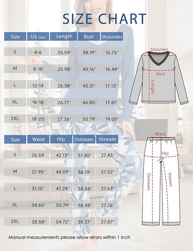GYS Viscose from Bamboo Women's Pajama Sets Super Soft Long Sleeve Sleepwear Comfy Winter Pjs Sets S-4X
