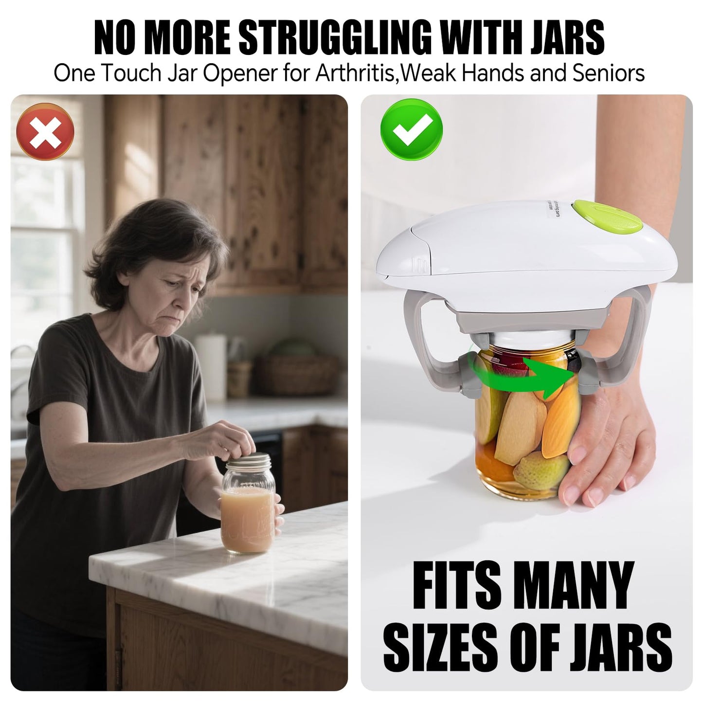 Automatic Jar Opener Suitable for The Elderly With Arthritis And People With Weak Hands， It Can Automatically Open Lids of Most Sizes With One Button， A Kitchen Gadget As A Gift