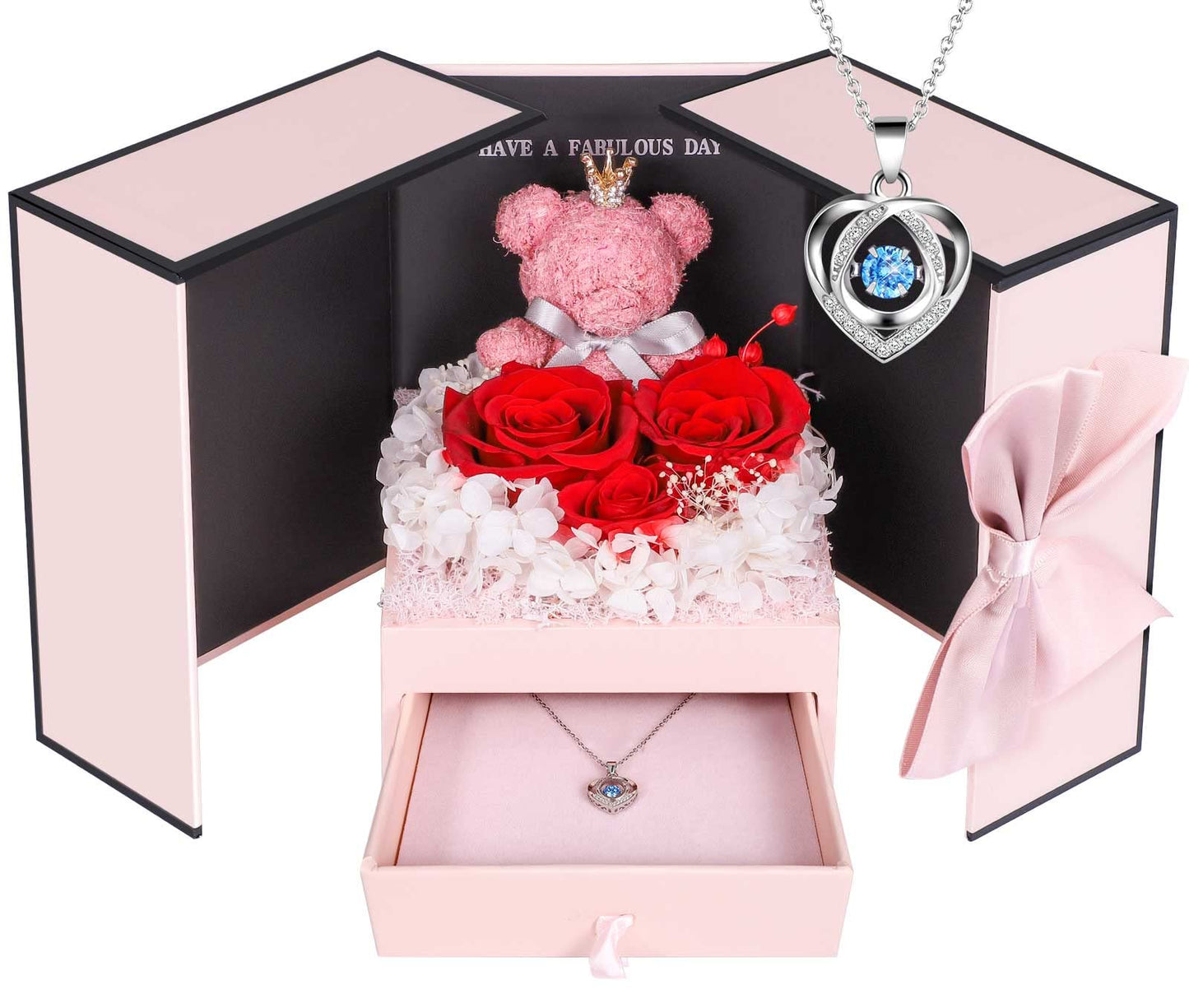 ADDWel Preserved Rose Gifts for Her, Forever Real Flowers with Sterling Silver Necklace for Wife Girlfriend Mom on Birthday Anniversary