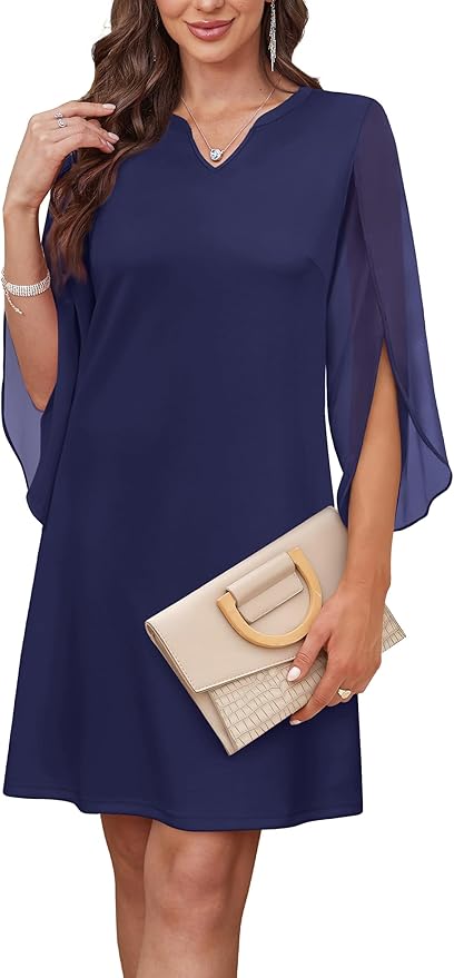 RUMIA Cocktail Dresses for Women Chiffon Sleeve Wedding Guest Dress (XS-3XL)
