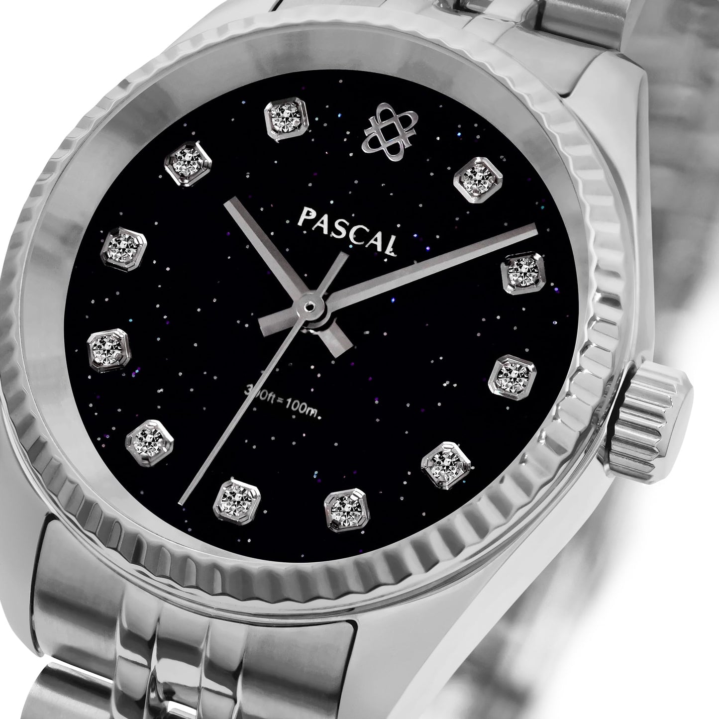 PASCAL Timeless Classic Women's Watch, Swiss Quartz, Sapphire Crystal, 10ATM Waterproof, Stainless Steel Bracelet in Silver & Rose Gold, Diamond Hour Markers, 31mm (Navy)