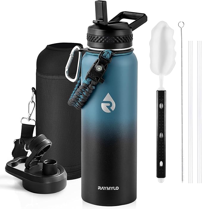 RAYMYLO Insulated Water Bottle 40 oz, Triple Wall Vacuum Stainless Steel (Cold for 48 Hrs), Leak Proof & Non-BPA, Modern W...